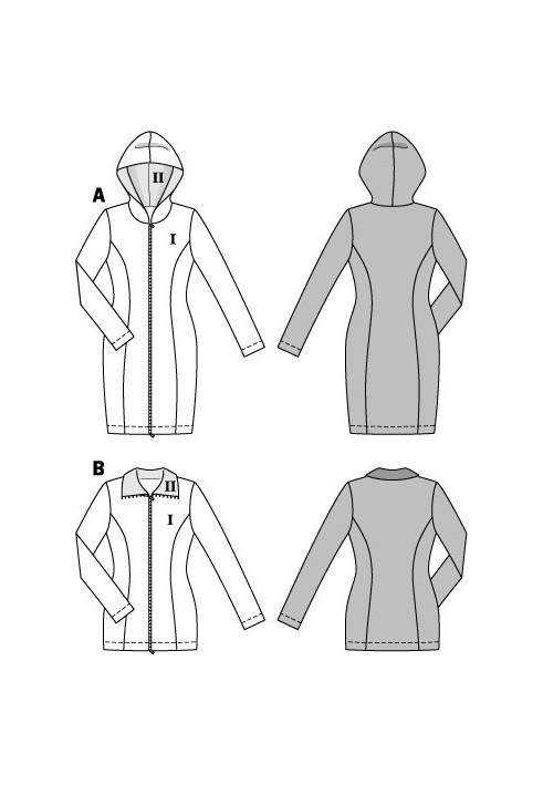 Pattern Long fitted jacket with a hood (Burda 2/2014, pattern number 6847 A)