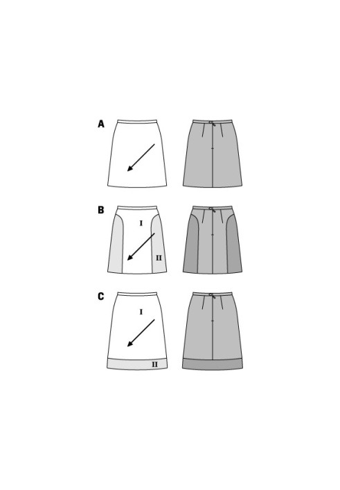 Pattern A-line skirt with a narrow waist (Burda 2/2016, pattern number 6612 A)