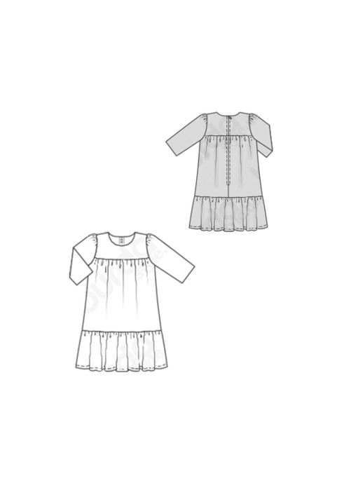 Pattern Dress with a flared silhouette with a wide frill (Burda 1/2020, pattern number 9305 B)