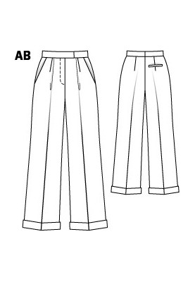 Pattern Marlene trousers with arrow folds (Burda 7/2011, pattern number 125 B)