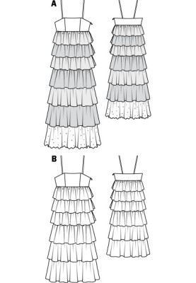 Викрійка Сукня максі з каскадом оборок (Burda 4/2011, № викрійки 110 B)