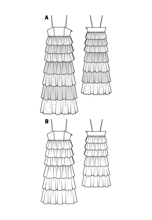 Pattern Maxi dress with a cascade of frills (Burda 4/2011, pattern number 110 B)