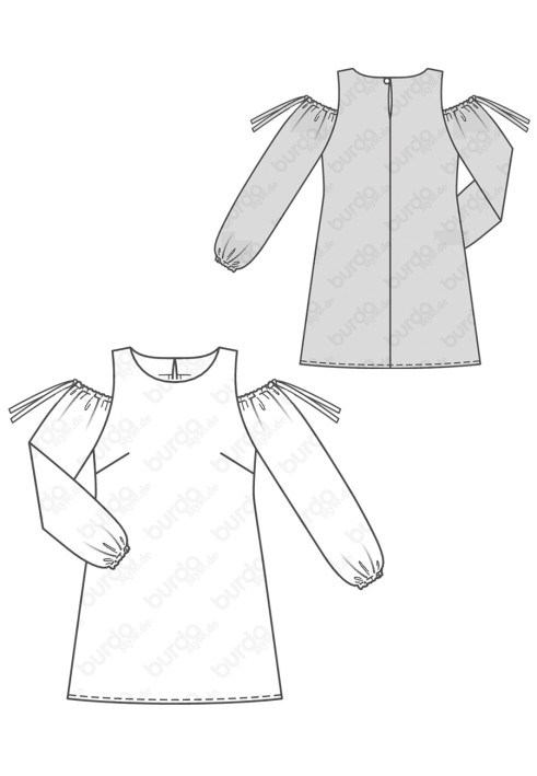 Pattern Dress with long sleeves and open shoulders (Burda 1/2018, pattern number 6402 A)