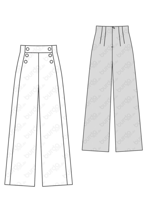 Pattern Wide-cut pants with a high fit (Burda 2/2016, pattern number 6573 A)