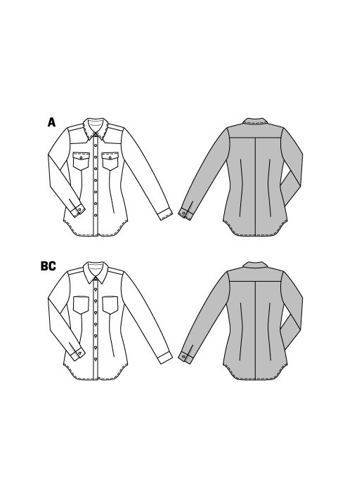 Выкройка Рубашка приталенного кроя с нагрудными карманами (Burda 2/2014, № выкройки 6849 C)