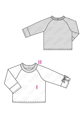 Pattern Raglan pullover with contrasting neck bar (Burda 2/2019, pattern number 9308 B)