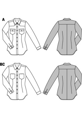 Выкройка Рубашка приталенного силуэта (Burda 2/2014, № выкройки 6849 B)