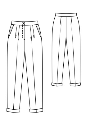 Pattern Pants with pleats at the waist and lapels at the bottom of the legs (Burda 9/2019, pattern number 119 A)