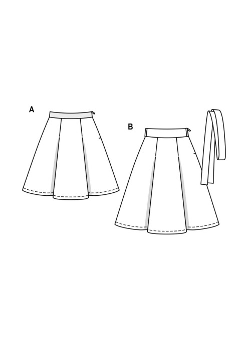 Pattern A-line skirt with bow pleat and belt (Burda 1/2020, pattern no. 6247 B)