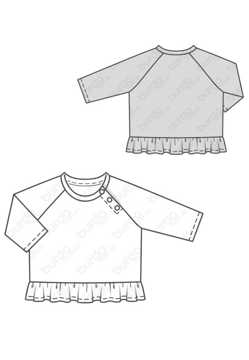 Pattern Raglan pullover with buttons and frill (Burda 2/2019, pattern number 9312 B)