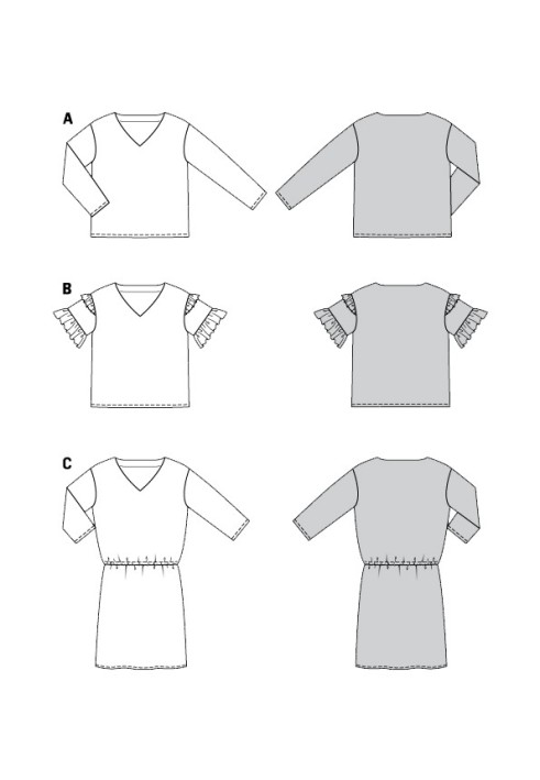 Викрійка Сукня простого крою з рукавами 3/4 (Burda 2/2020, № викрійки 6155 C)