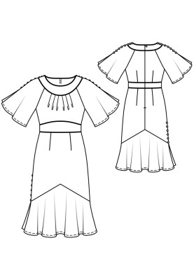 Pattern Midi dress with a sewn-in belt and wing sleeves (Burda 2/2018, pattern number 101)