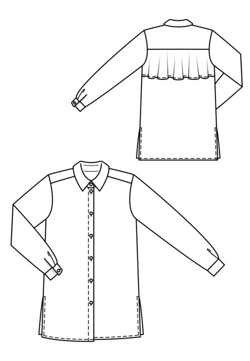 Pattern Blouse-shirt with a wide frill on the back (Burda 6/2019, pattern number 103 B)