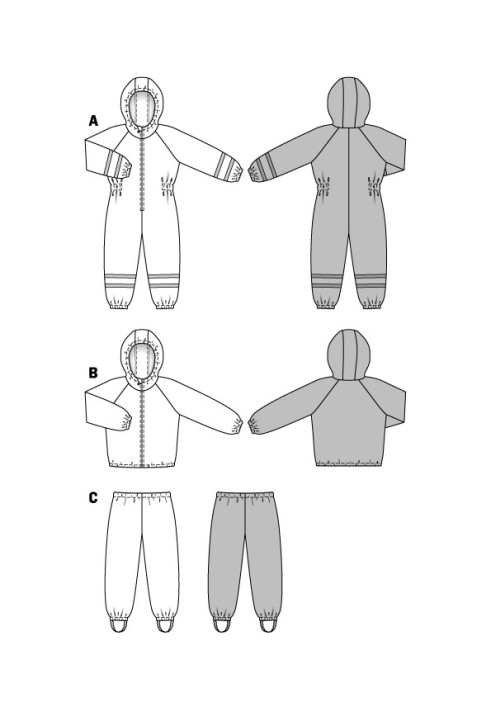 Выкройка Комбинезон с капюшоном и застежкой на молнию (Burda 2/2016, № выкройки 9378 A)