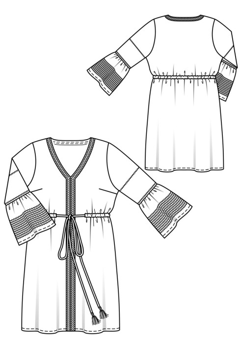 Pattern Dress in a fitted cut with frills on the sleeves (Burda 7/2018, pattern number 122 A)