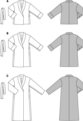 Выкройка Полупальто просторное с шалевым воротником (Burda 2/2015, № выкройки 6704 B)