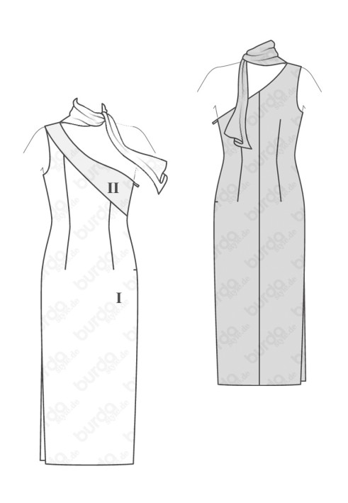 Pattern Evening dress with embossed detail and scarf (Burda 1/2017, pattern number 6523 B)