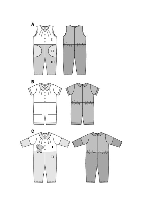 Pattern Overalls with short sleeves and a turn-down collar (Burda 2/2016, pattern number 9370 B)