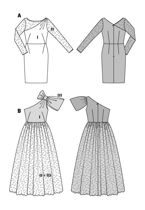 Выкройка Платье коктейльное из бархата и тюля (Burda 2/2014, № выкройки 6868 A)