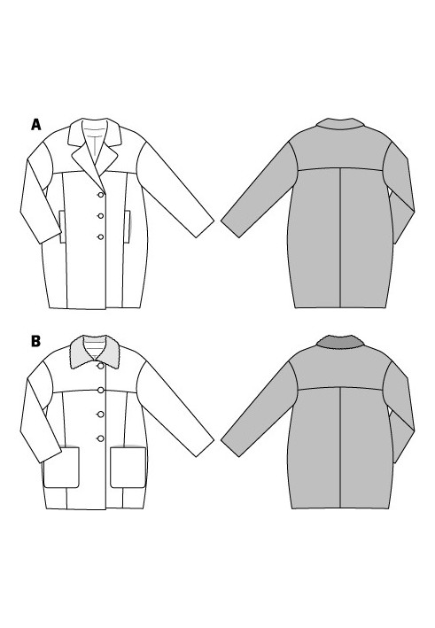 Выкройка Жакет О-силуэта с меховым воротником (Burda 2/2014, № выкройки 6844 B)