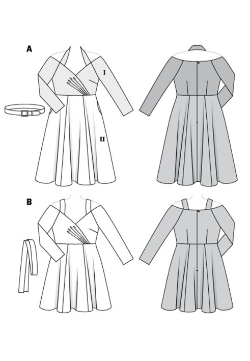 Pattern Dress combined from two types of fabrics (Burda 2/2018, pattern number 6390 A)