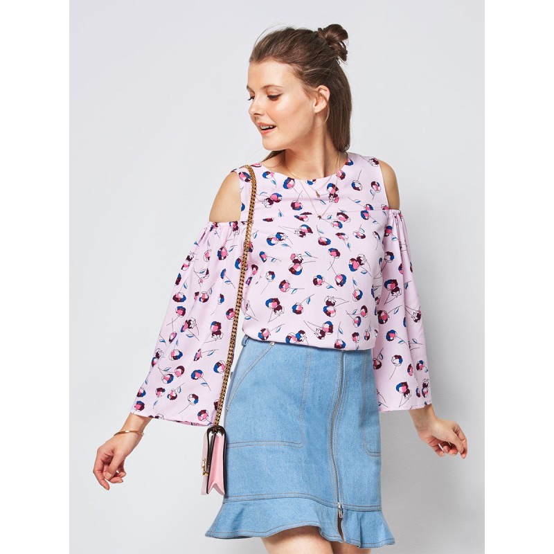 Pattern Blouse with wide...