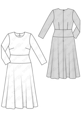 Pattern Midi-length dress with a wide sewn-in belt (Burda 2/2017, pattern no. 6454 B)