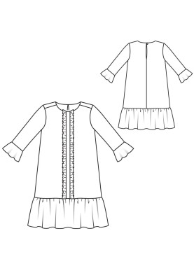 Pattern A-line dress with 3/4 sleeves and frills (Burda 6/2017, pattern number 117)