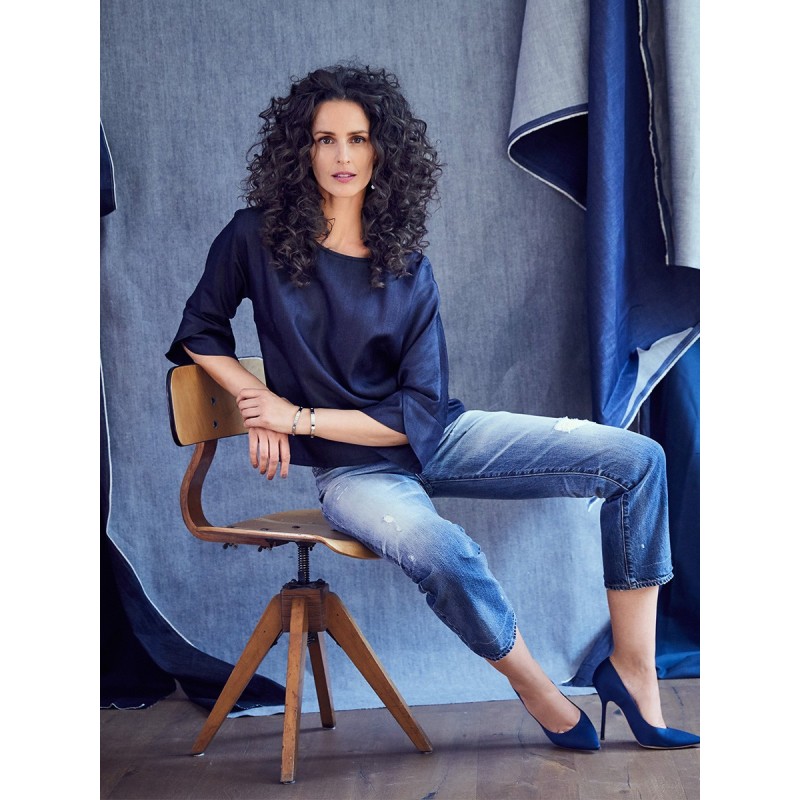 Pattern Denim blouse with...