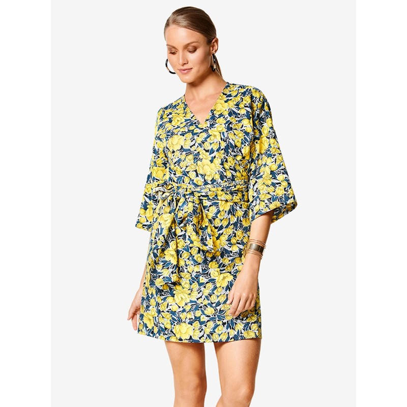 Pattern Kimono dress with a...