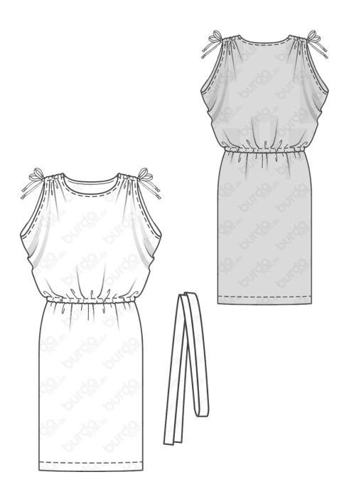 Pattern Dress with drawstrings in the shoulder seams (Burda 1/2018, pattern number 6414 B)