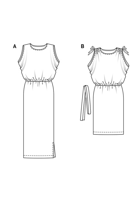 Pattern Dress with drawstrings in the shoulder seams (Burda 1/2018, pattern number 6414 B)