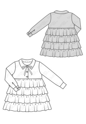 Pattern Dress with a cascade of ruffles on the skirt (Burda 2/2018, pattern number 9332 A)