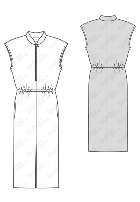 Pattern Dress with a stand-up collar and narrow skirt (Burda 1/2018, pattern number 6420 A)