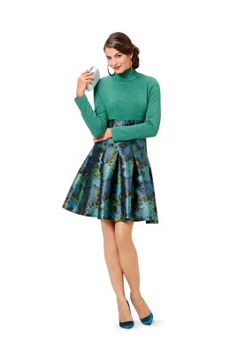 Pattern Dress with a pleated skirt and a high stand-up collar (Burda 2/2016, pattern number 6594 B)