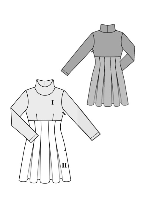 Pattern Dress with a pleated skirt and a high stand-up collar (Burda 2/2016, pattern number 6594 B)