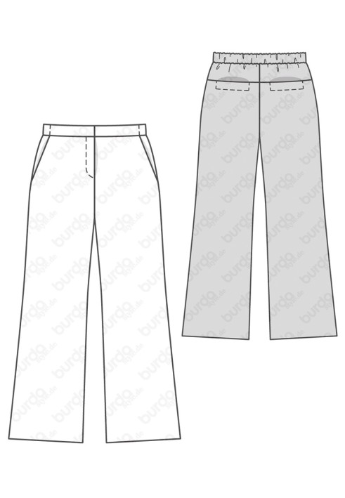 Pattern Pants of a flared silhouette with an elastic waistband (Burda 2/2017, pattern number 6492 A)