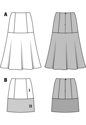 Pattern Midi skirt with a flared silhouette without a belt (Burda 2/2015, pattern number 6699 A)