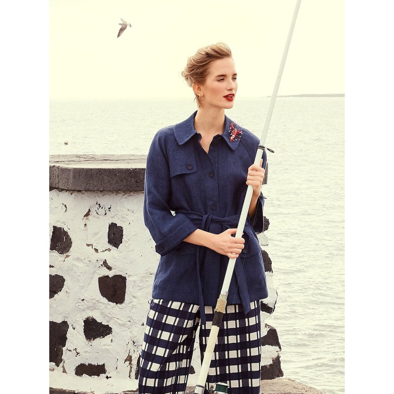 Pattern Linen jacket with...