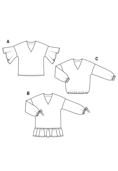 Выкройка Блуза просторного силуэта с длинными рукавами (Burda 2/2019, № выкройки 6266 C)
