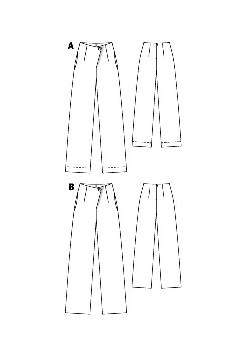 Pattern Pants of a straight cut with an asymmetrical fastener (Burda 5/2012, pattern number 122 B)