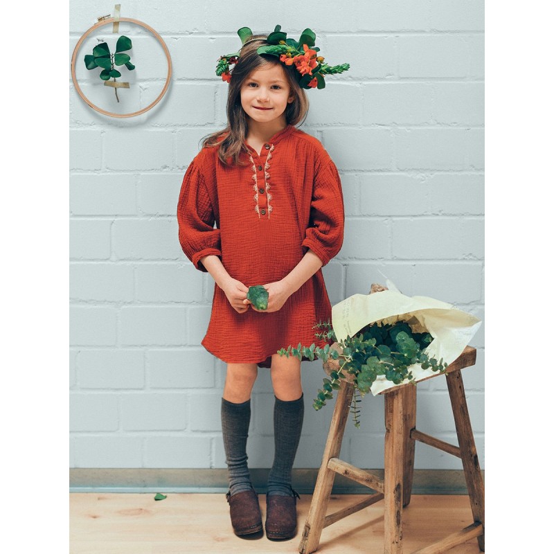 Pattern Dress with stand-up...