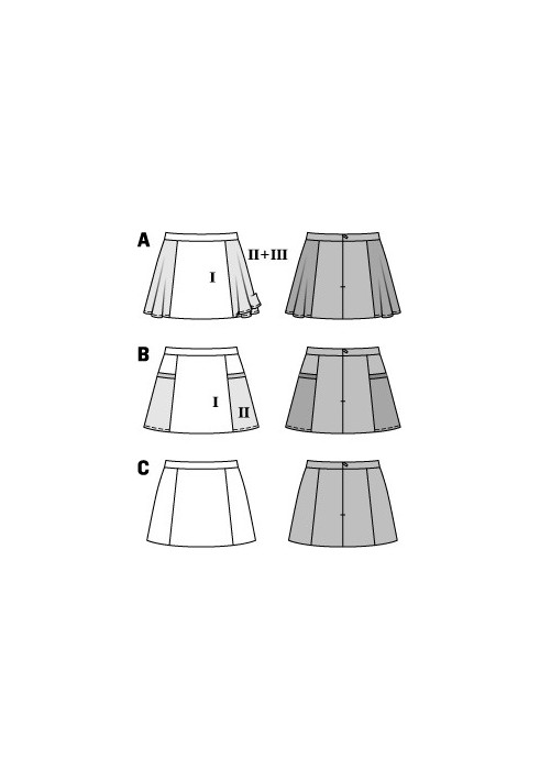 Выкройка Юбка короткая силуэта трапеция (Burda 2/2015, № выкройки 6723 C)