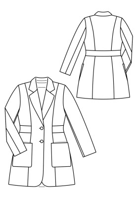 Pattern Coat with patch pockets and a sewn-in belt (Burda. Fashion Plus 2/2019, pattern number 412)