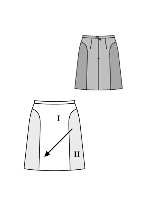 Выкройка Юбка А-силуэта с контрастными деталями (Burda 2/2016, № выкройки 6612 B)