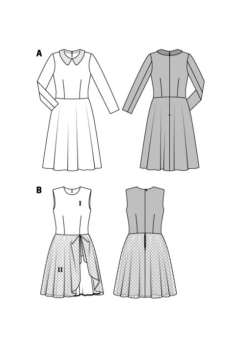 Выкройка Платье атласное с отложным воротником (Burda 2/2014, № выкройки 6833 A)