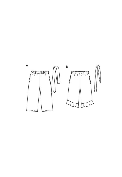 Pattern Culottes with frills and cord belt (Burda 1/2020, pattern number 9302 B)