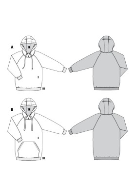 Выкройка Анорак длинный с рукавами реглан и капюшоном (Burda 2/2020, № выкройки 6195 B)