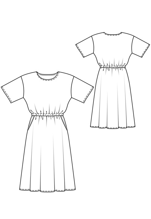 Pattern Dress of a simple cut with a drawstring at the waist (Burda 5/2019, pattern number 105)