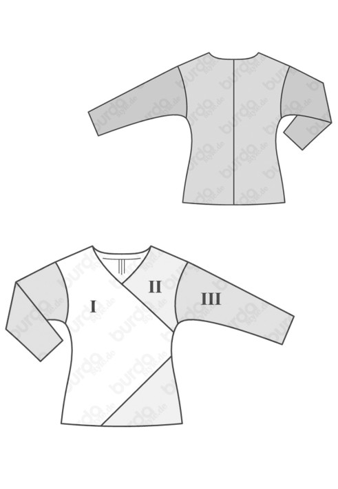 Pattern Blouse of a fitted silhouette in patchwork style (Burda 2/2016, pattern number 6579 B)